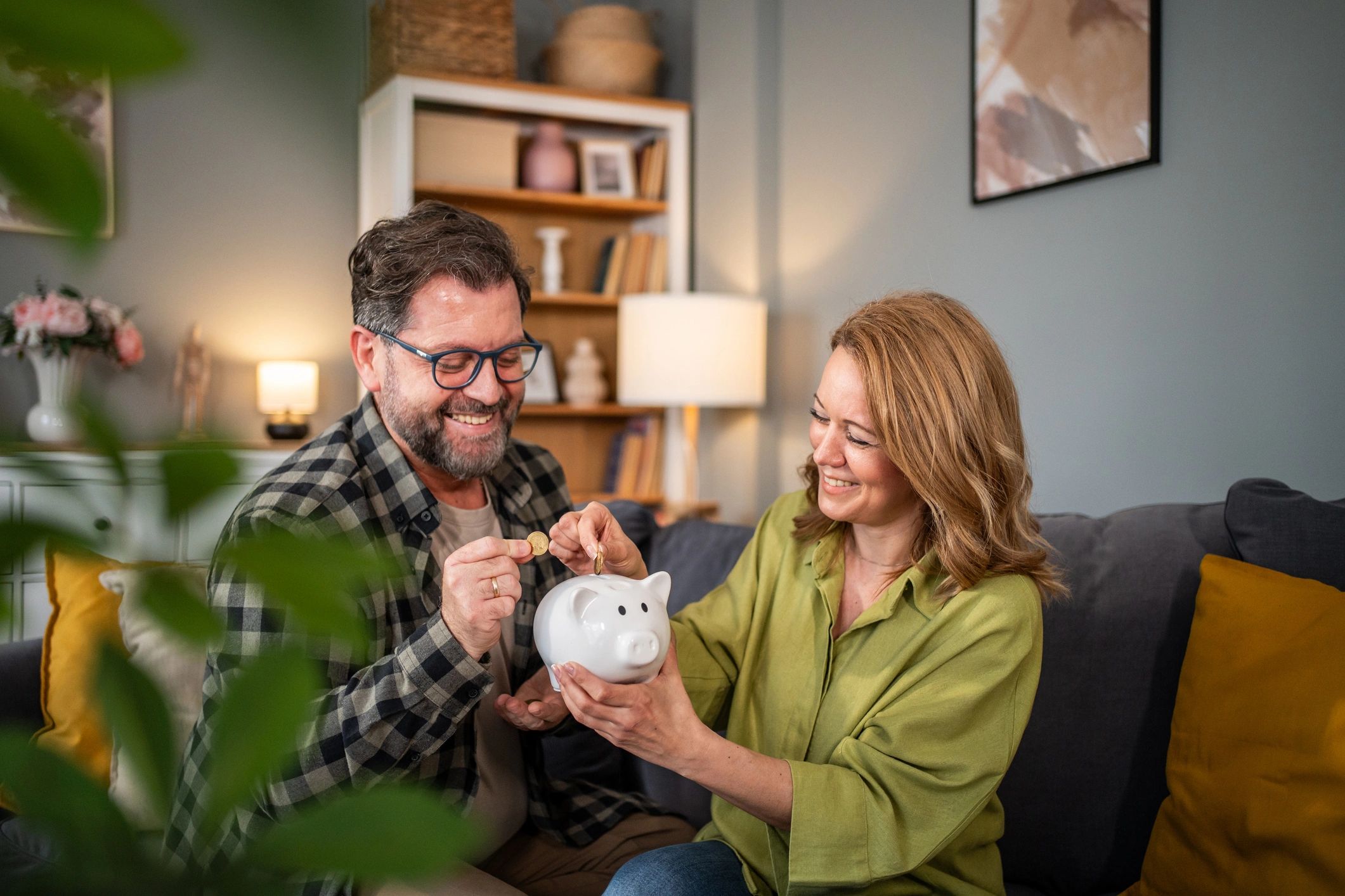 Mature couple saving money together for retirement
